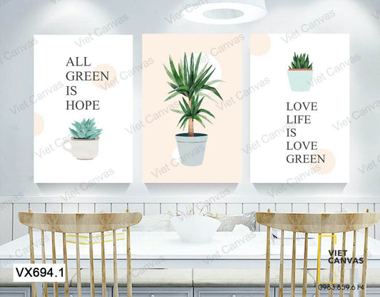 Bộ 3 Tranh Chậu Cây Và Quotes - VX694.1