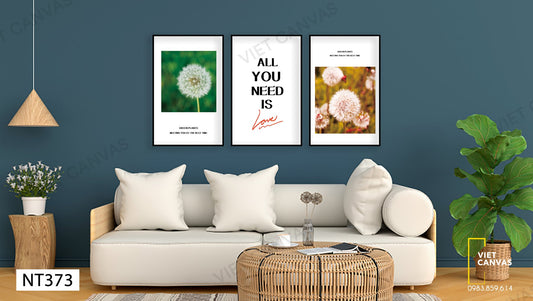 Bộ 3 Tranh Bồ Công Anh Và Quotes All You Need Is Love - NT373