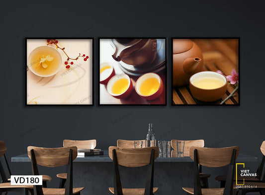 Bộ 3 Tranh Ấm Trà Xanh - VD180