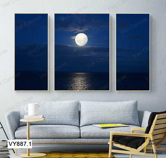 Bộ 3 Tranh Ánh Trăng Sáng Và Biển Xanh - VY887.1