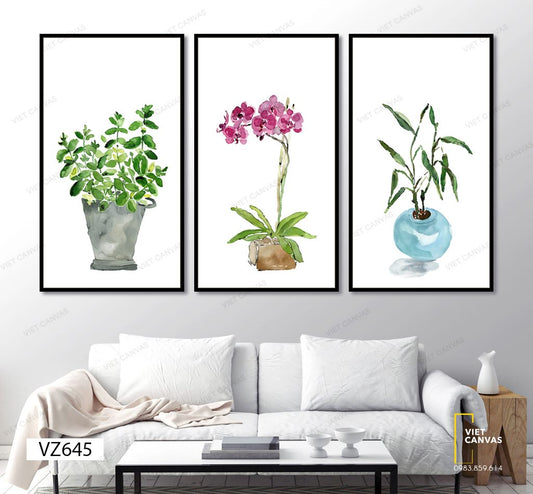 Bộ 3 Tranh Ba Chậu Cây Ấn Tượng - VZ645