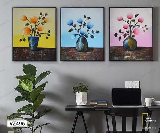 Bộ 3 Tranh Ba Chậu Hoa Rực Rỡ - VZ496