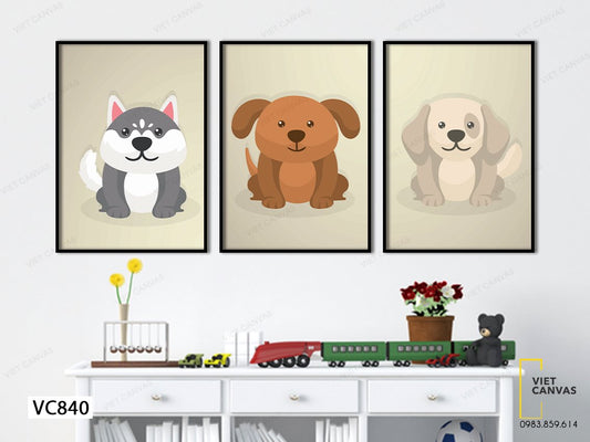 Bộ 3 Tranh Ba Chú Cún Ngộ Nghĩnh - VC840