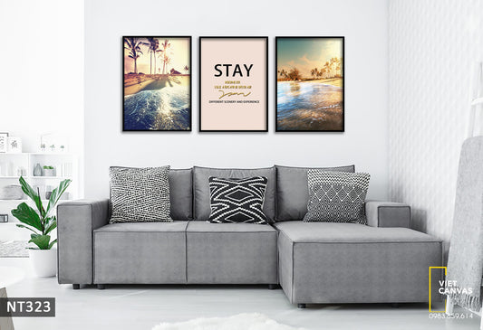 Bộ 3 Tranh Buổi Chiều Trên Biển Và Quotes - NT323