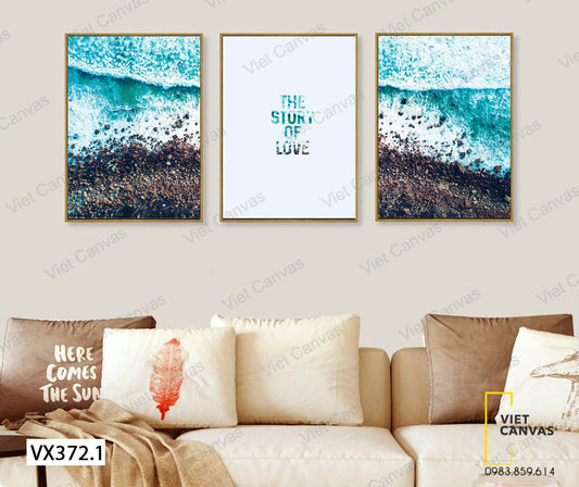Bộ 3 Tranh Nước Biển Xanh Và Quotes - VX372.1