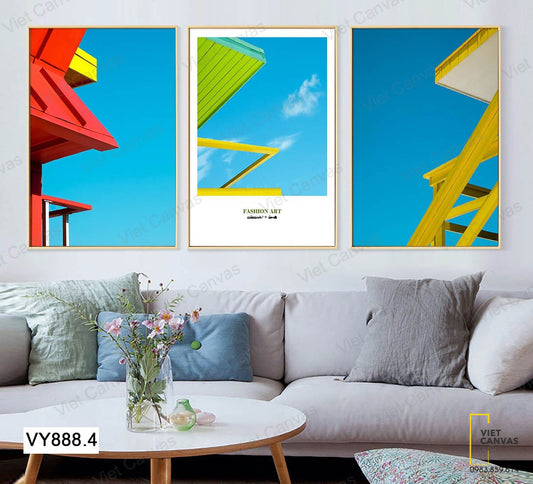 Bộ 3 Tranh Bầu Trời Xanh Và Những Mái Nhà - VY888.4