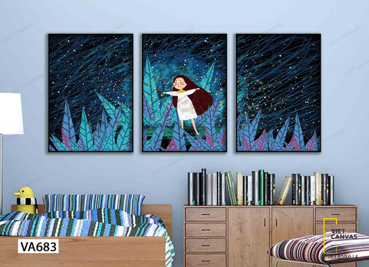 Bộ 3 Tranh Bé Gái Trong Khu Vườn Kim Cương - VA683