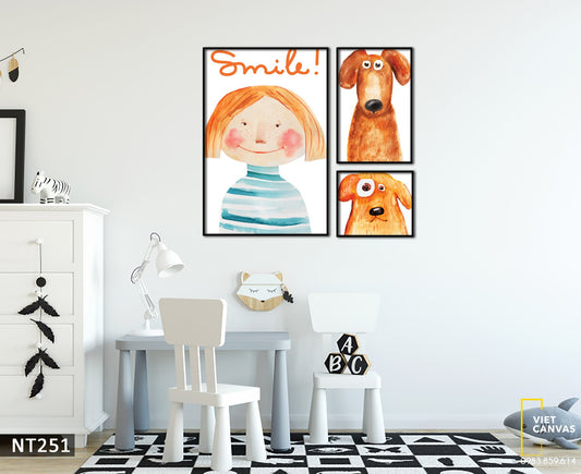 Bộ 3 Tranh Bé Gái Và Chú Cún - NT251