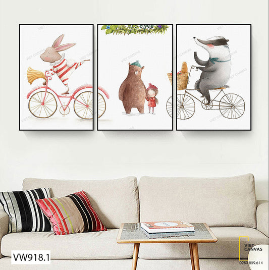 Bộ 3 Tranh Bé Gái Và Động Vật - VW918.1
