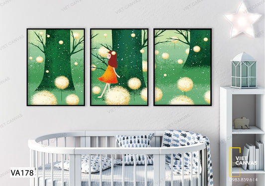 Bộ 3 Tranh Bé Lạc Vào Rừng Hoa - VA178