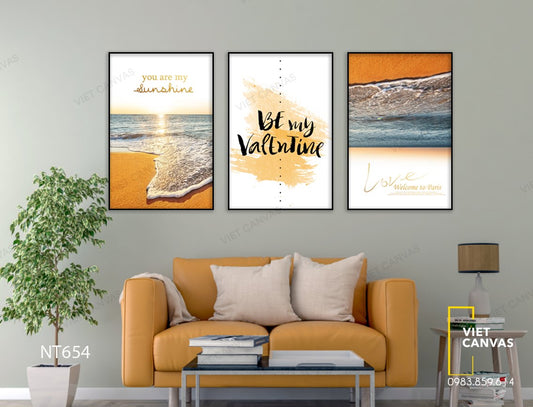 Bộ 3 Tranh Bãi Biển Và Quotes Be My Valentine - NT654