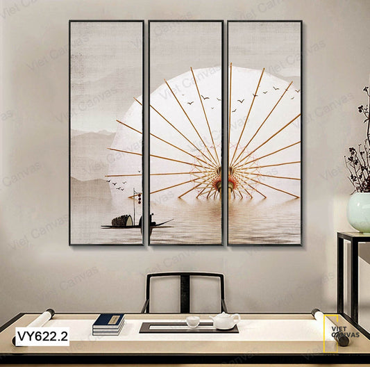 Bộ 3 Tranh Thuyền Trên Sông Và Cây Dù - VY622.2