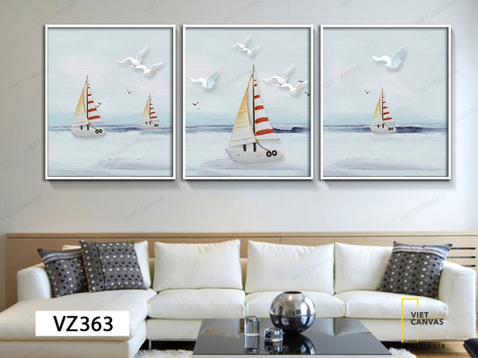 Bộ 3 Tranh Biển Và Hải Âu - VZ363