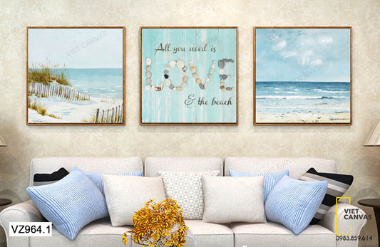 Bộ 3 Tranh Biển Xanh Và Quotes - VZ964.1