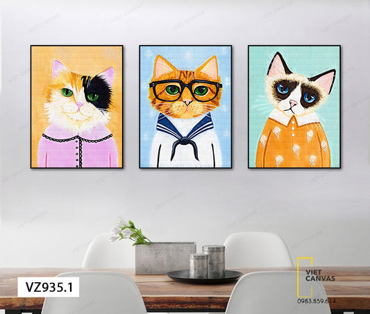 Bộ 3 Tranh Biểu Cảm Ngộ Nghĩnh Của Các Chú Mèo - VZ935.1