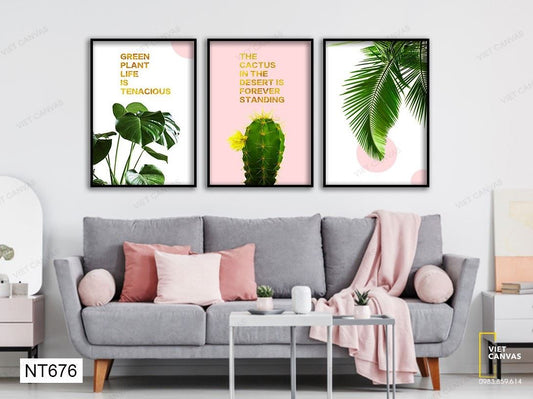 Bộ 3 Tranh Lá Cây Xanh Và Xương Rồng - NT676
