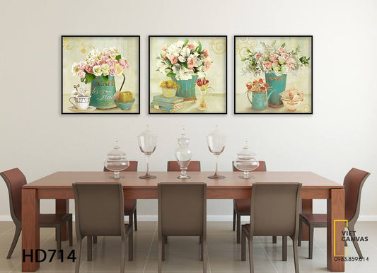 Bộ 3 Tranh Bình Hoa Hồng Thanh Lịch - HD714