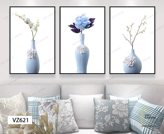 Bộ 3 Tranh Bình Hoa Đẹp Sang Trọng - VZ621