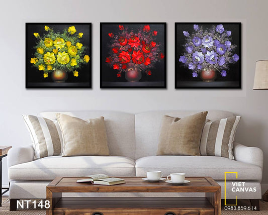 Bộ 3 Tranh Bình Hoa Khoe Sắc - NT148
