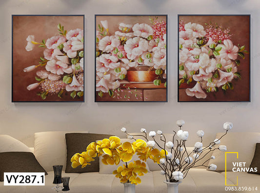Bộ 3 Tranh Bình Hoa Màu Hồng - VY287.1
