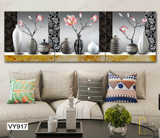 Bộ 3 Tranh Bình Hoa Mộc Lan - VY917