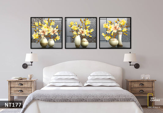 Bộ 3 Tranh Bình Hoa Sắc Vàng - NT177
