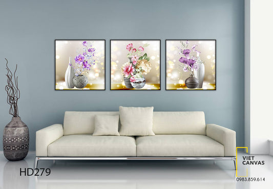 Bộ 3 Tranh Bình Hoa Sứ - HD279