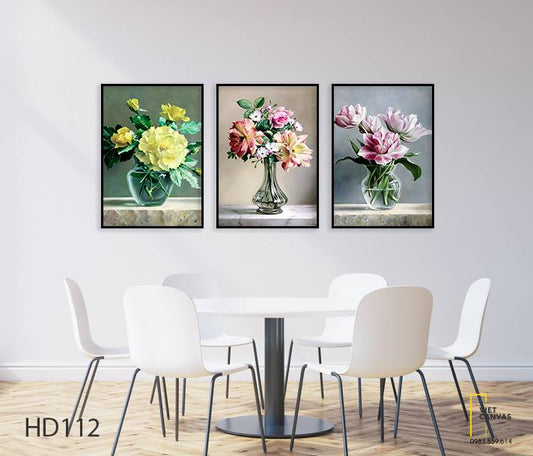 Bộ 3 Tranh Bình Hoa Thuỷ Tinh - HD112