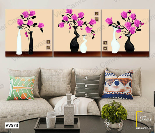 Bộ 3 Tranh Bình Hoa Tím - VV573
