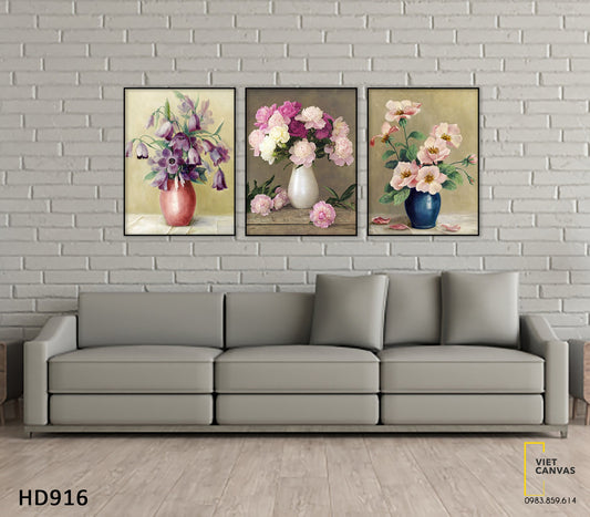 Bộ 3 Tranh Bình Hoa Tĩnh Vật - HD916