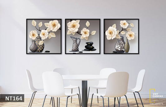 Bộ 3 Tranh Bình Hoa Trắng Nhẹ Nhàng - NT164
