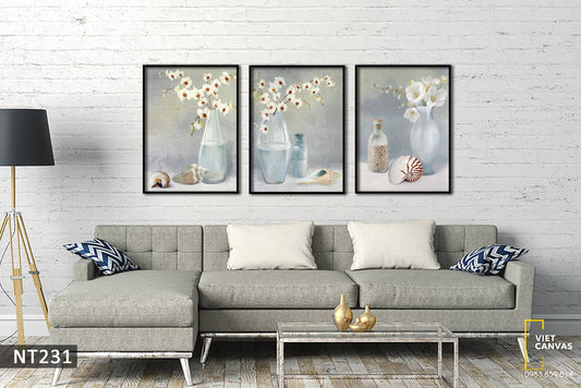 Bộ 3 Tranh Bình Hoa Trắng Ấn Tượng - NT231