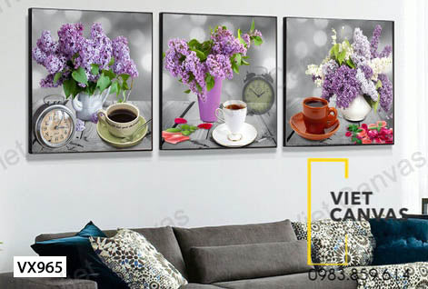Bộ 3 Tranh Bình Hoa Và Ly Cafe - VX965