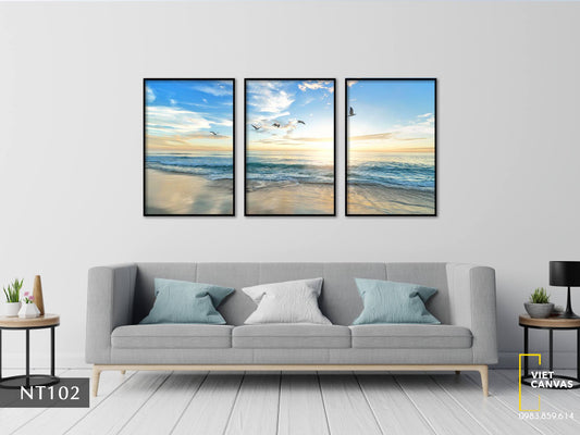 Bộ 3 Tranh Bình Minh Trên Biển - NT102