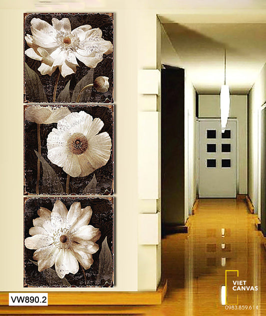 Bộ 3 Tranh Những Bông Hoa Trắng - VW890.2