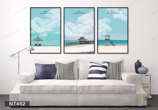Bộ 3 Tranh The Blue Sky And Beach - NT452