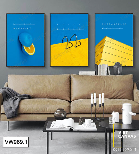 Bộ 3 Tranh Quả Cam Và Bức Tường Vàng - VW969.1