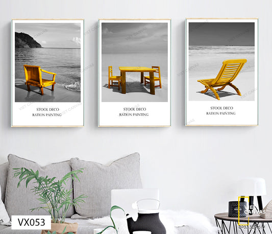 Bộ 3 Tranh Bộ Bàn Ghế Và Bãi Biển - VX053