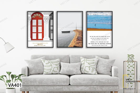 Bộ 3 Tranh Bờ Biển Bình Yên Và Khung Cửa Sổ - VA401