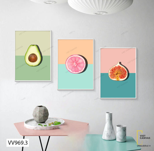 Bộ 3 Tranh Bơ, Bưởi Và Sung- VV969.3