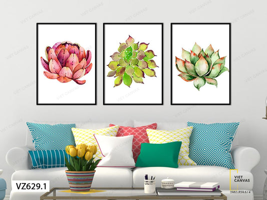 Bộ 3 Tranh Sắc Màu Sen Đá - VZ629.1