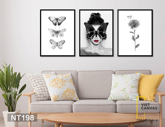 Bộ 3 Tranh Bướm Và Cô Gái - NT198