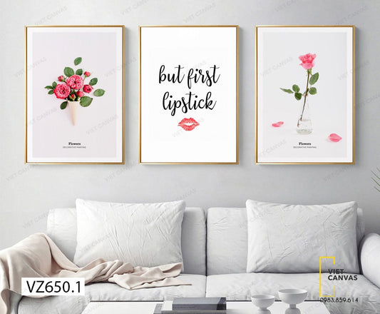 Bộ 3 Tranh Hoa Và Quotes - VZ650.1