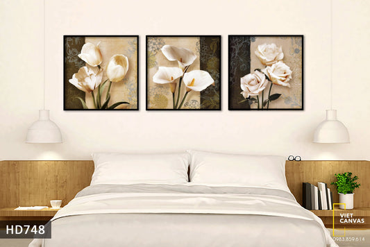Bộ 3 Tranh Cành Hoa Trắng - HD748