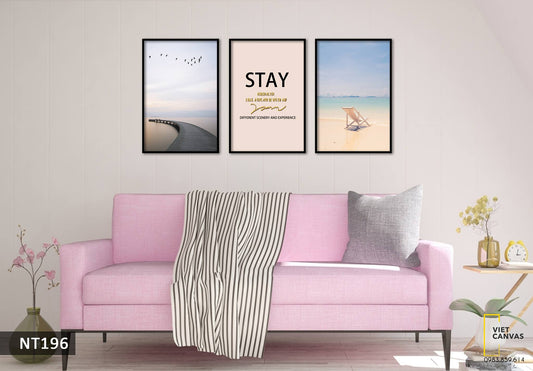 Bộ 3 Tranh Cảnh Biển Dịu Mát Và Quotes - NT196