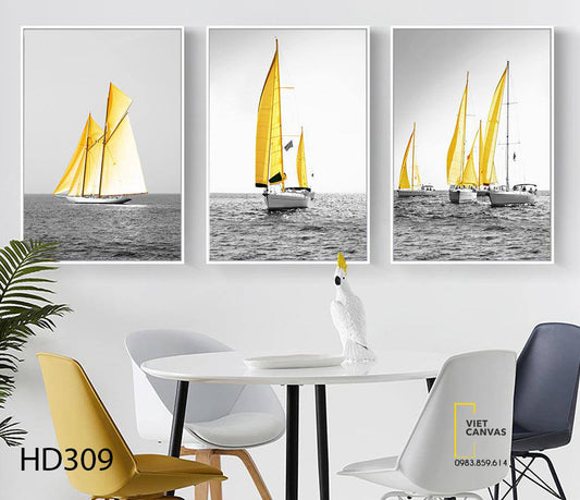 Bộ 3 Tranh Cánh Buồm Vàng Ngoài Khơi - HD309
