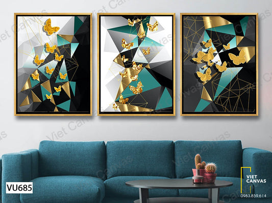 Bộ 3 Tranh Cánh Bướm Và Các Khối Hình - VU685