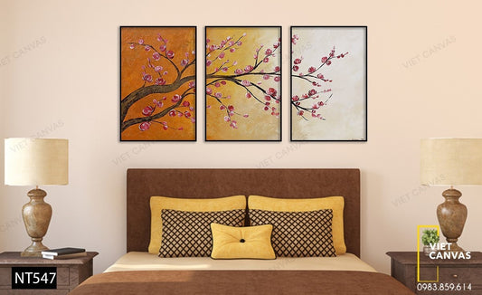 Bộ 3 Tranh Cành Đào Khoe Sắc - NT547