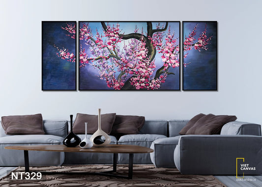 Bộ 3 Tranh Cành Đào Khoe Sắc - NT329