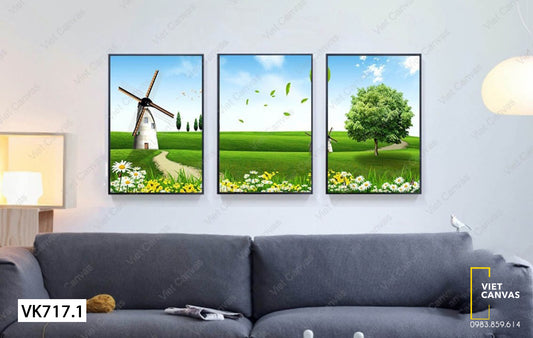 Bộ 3 Tranh Cánh Đồng Xanh Mát - VK717.1